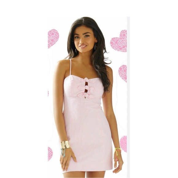 Lilly Pulitzer Dresses & Skirts - Lilly Pulitzer Petra Dress Womens 2 PB Pink Seersucker Stripe Bow Front Mini NEW